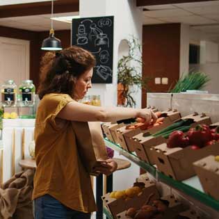 femme achetant des légumes en vrac